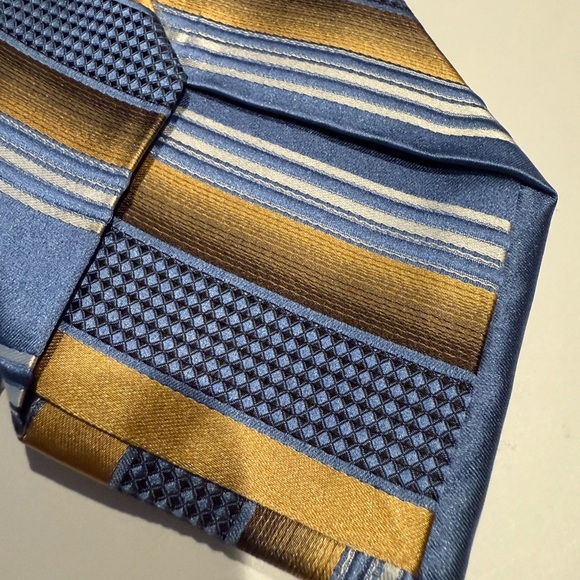 Siena Collezione Blue and Gold Striped Men's Tie - Picture 3 of 5